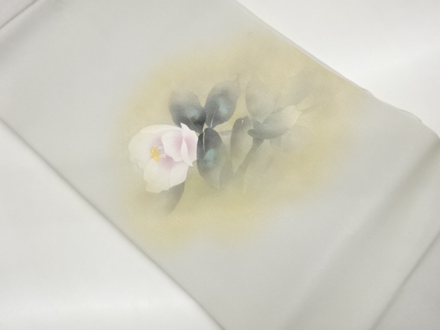 JAPANESE KIMONO / SHISE GOLD-PLATED CAMELLIA PATTERN EMBROIDERY NAGOYA